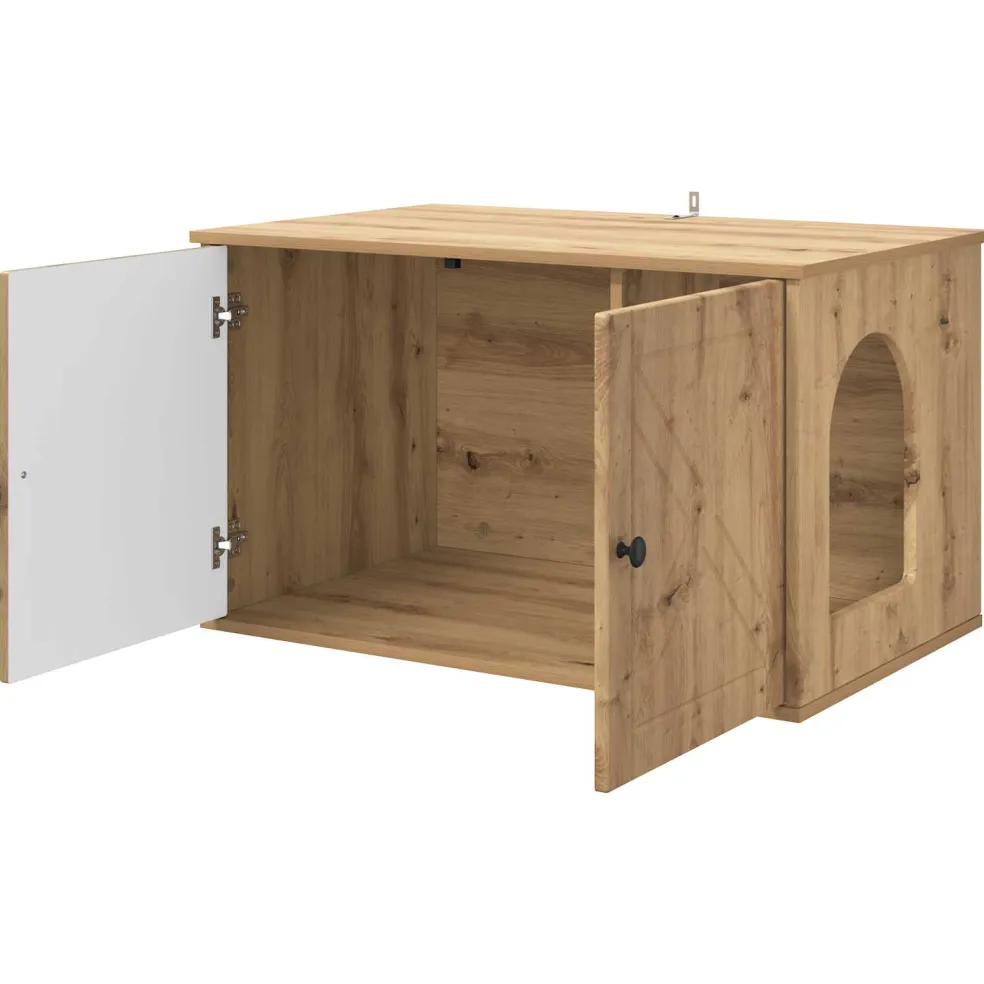 vidaXL Kattenhuis Artisanaal eiken 85 x 55 x 50,5 cm Bewerkt hout