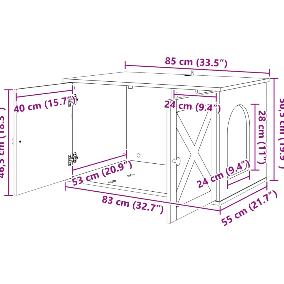 vidaXL Kattenhuis Artisanaal eiken 85 x 55 x 50,5 cm Bewerkt hout
