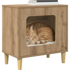 vidaXL Kattenhuis Artisanaal eiken 51 x 30 x 52 cm Bewerkt hout