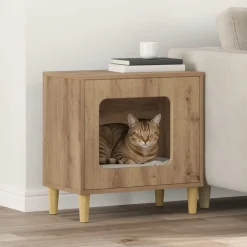 vidaXL Kattenhuis Artisanaal eiken 51 x 30 x 52 cm Bewerkt hout