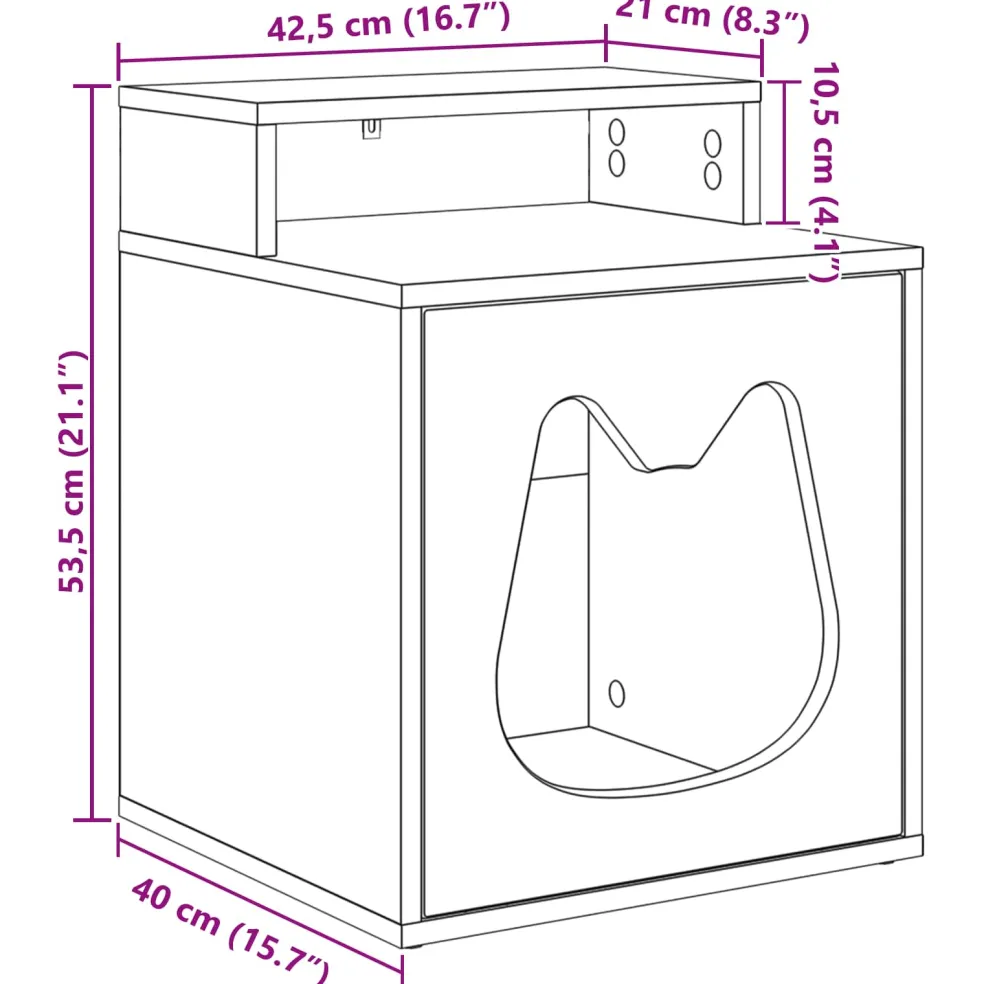 vidaXL Kattenhuis Beton 42,5 x 40 x 53,5 cm Bewerkt hout