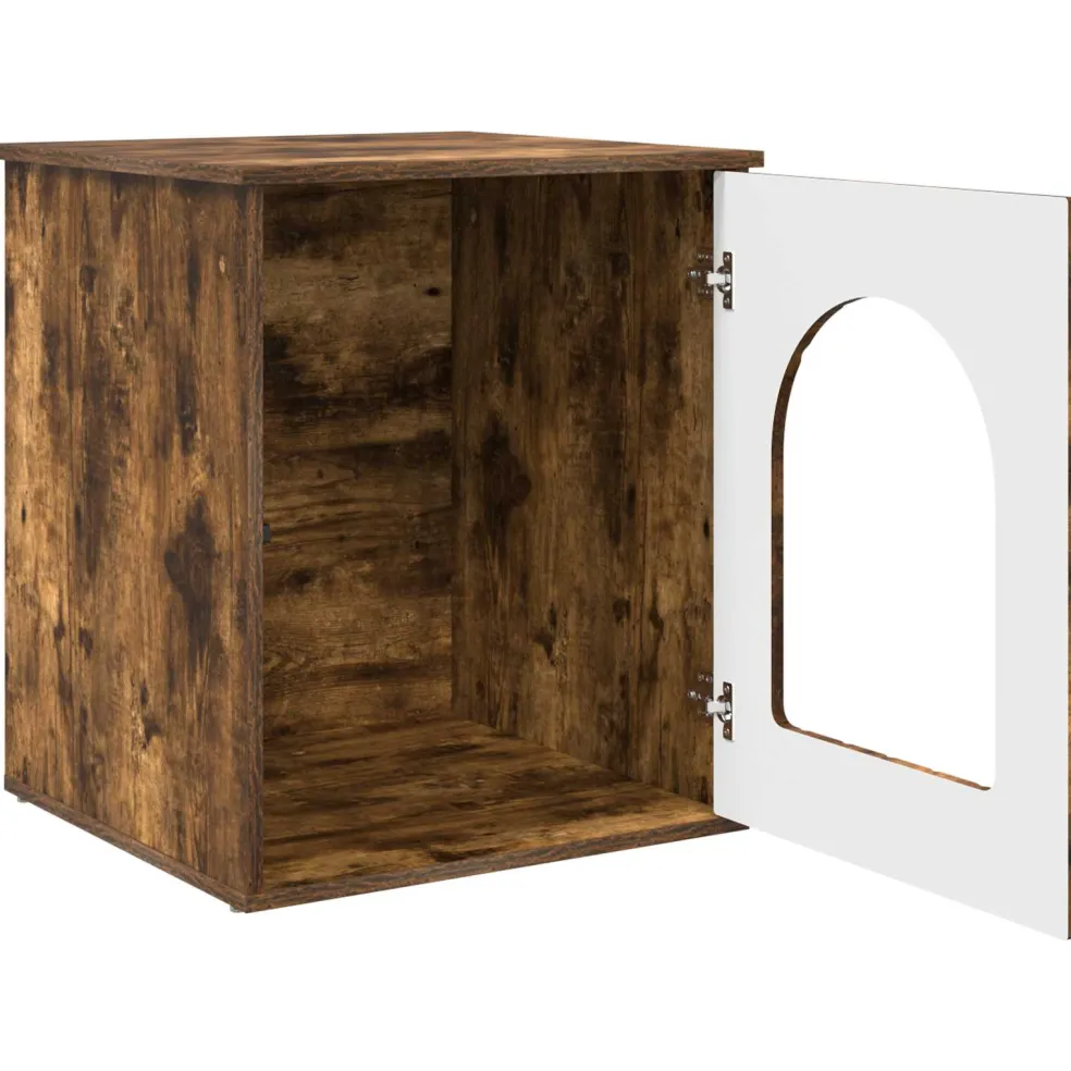 vidaXL Kattenhuis Gerookt eiken 53 x 52 x 62 cm Bewerkt hout