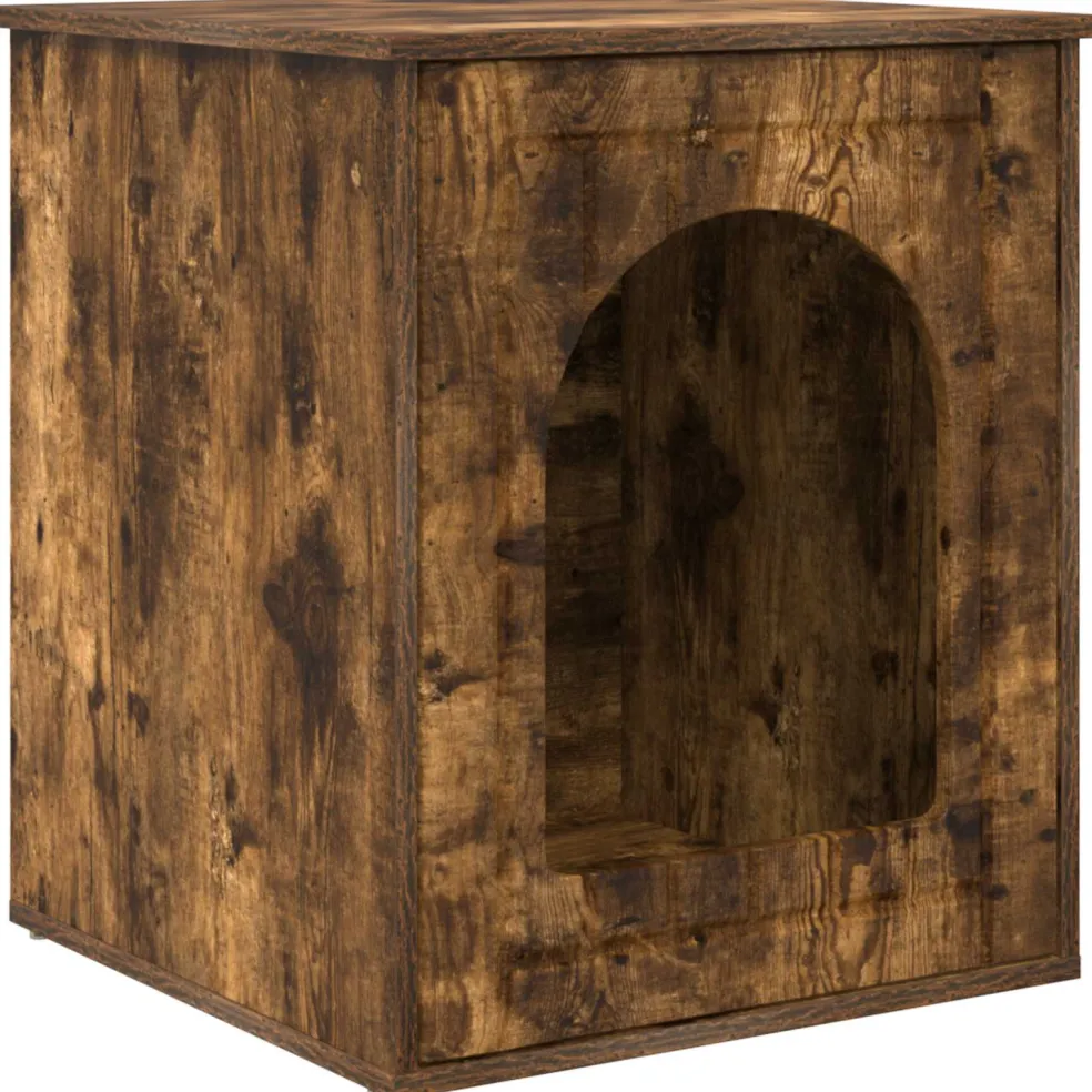 vidaXL Kattenhuis Gerookt eiken 53 x 52 x 62 cm Bewerkt hout