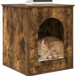 vidaXL Kattenhuis Gerookt eiken 53 x 52 x 62 cm Bewerkt hout