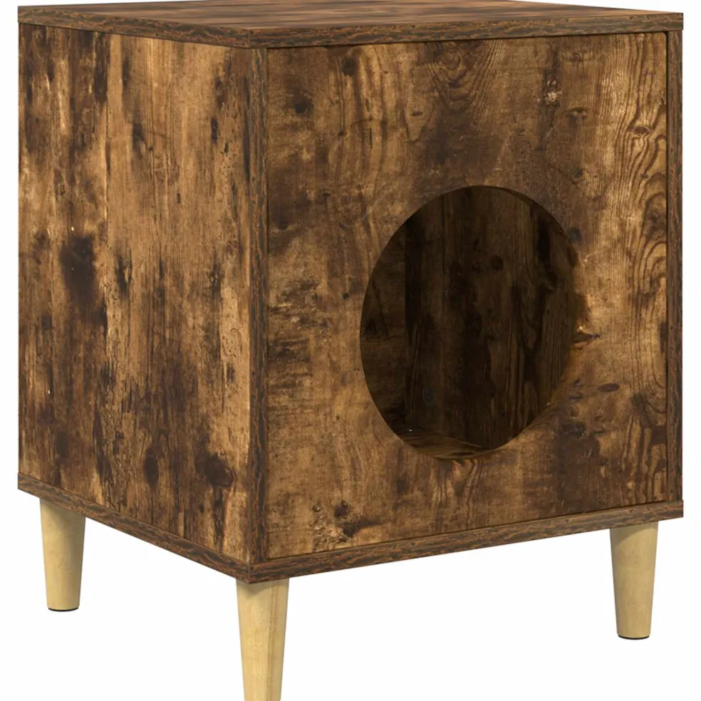 vidaXL Kattenhuis Gerookt eiken 42,5 x 40 x 53 cm Bewerkt hout