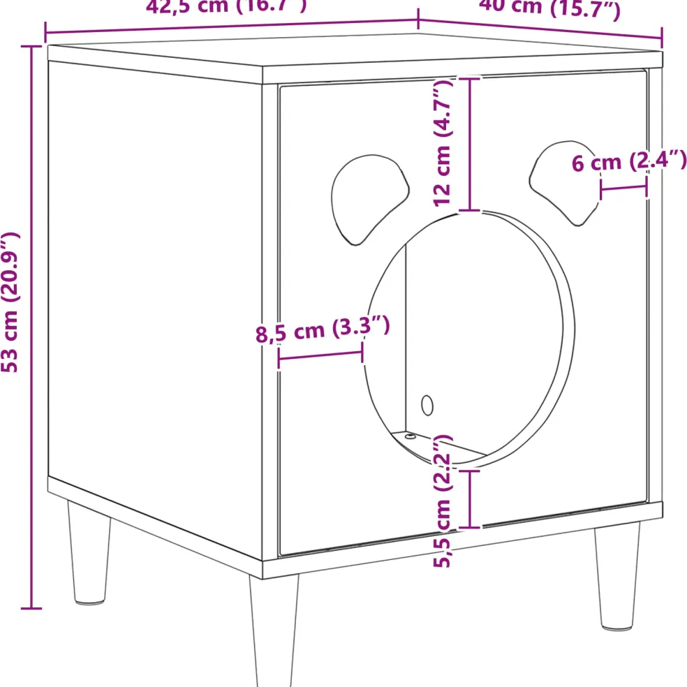 vidaXL Kattenhuis Gerookt eiken 42,5 x 40 x 53 cm Bewerkt hout