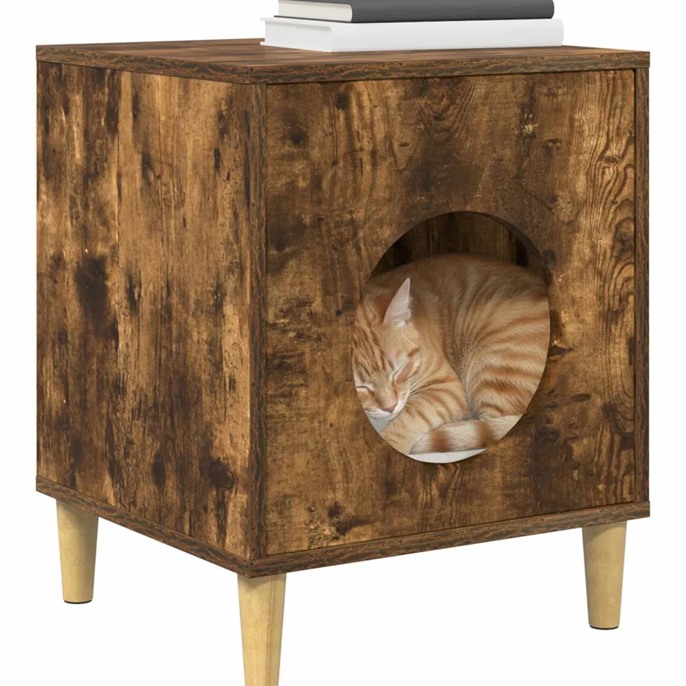 vidaXL Kattenhuis Gerookt eiken 42,5 x 40 x 53 cm Bewerkt hout