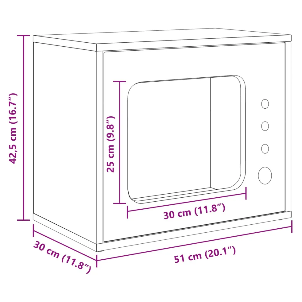 vidaXL Kattenhuis Grijs Sonoma 51 x 30 x 42,5 cm Bewerkt hout