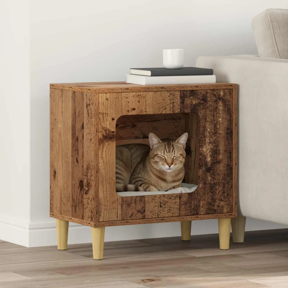 vidaXL Kattenhuis Oud hout 51 x 30 x 52 cm Bewerkt hout