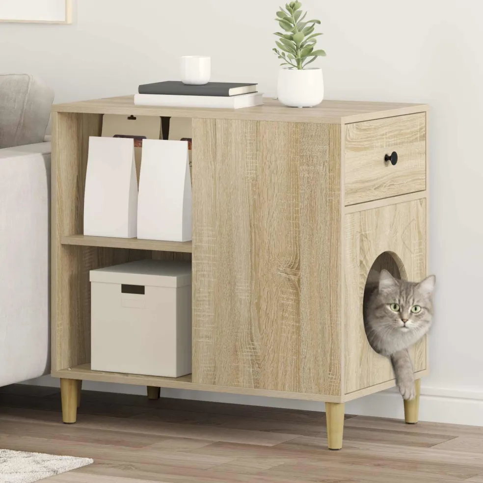 vidaXL Kattenhuis Sonoma Eiken 72 x 42,5 x 70 cm Bewerkt hout