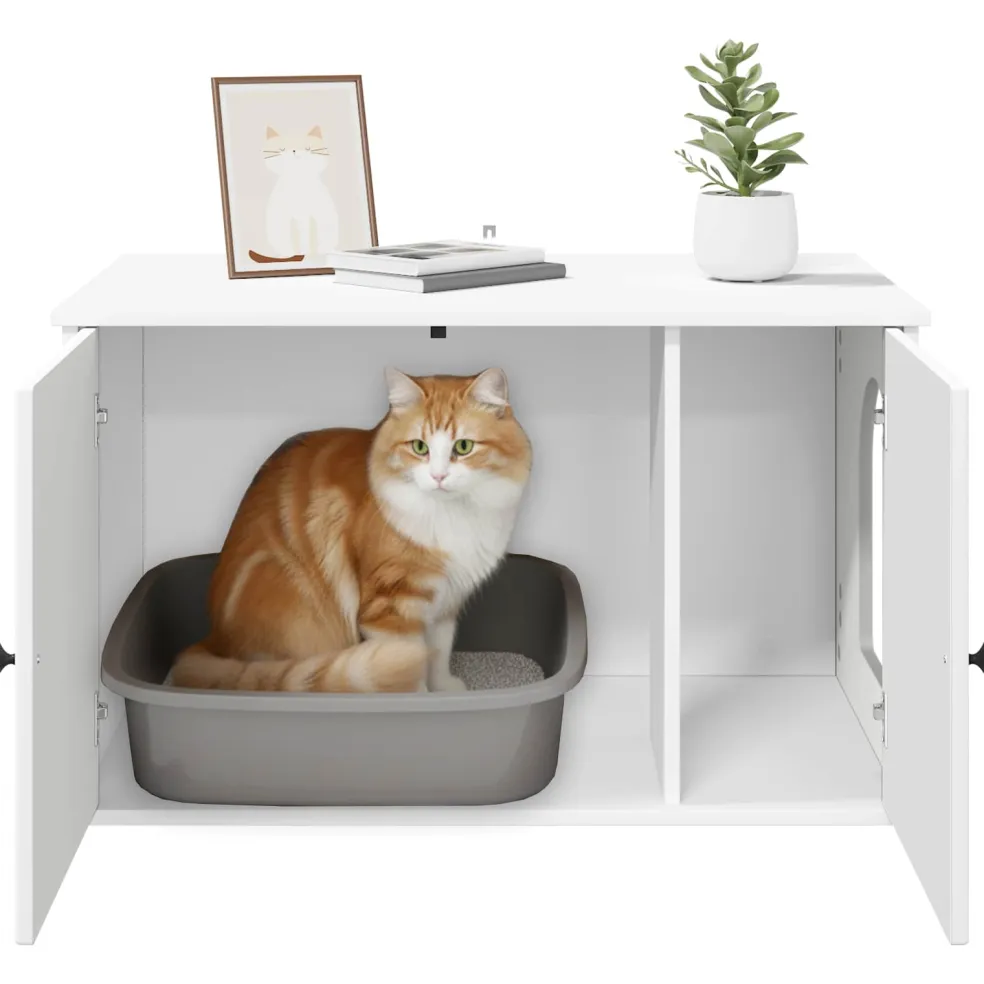vidaXL Kattenhuis Wit 85 x 55 x 50,5 cm Bewerkt hout