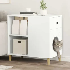 vidaXL Kattenhuis Wit 72 x 42,5 x 70 cm Bewerkt hout