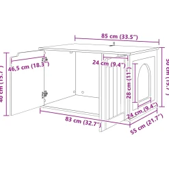 vidaXL Kattenhuis Zwart 85 x 55 x 50,5 cm Bewerkt hout