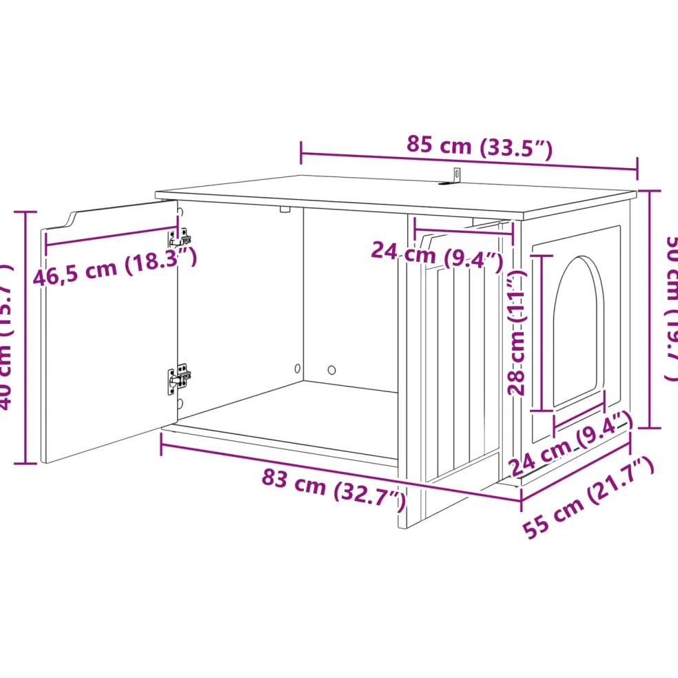 vidaXL Kattenhuis Zwart 85 x 55 x 50,5 cm Bewerkt hout