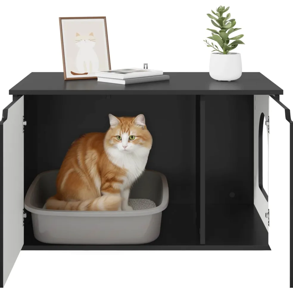 vidaXL Kattenhuis Zwart 85 x 55 x 50,5 cm Bewerkt hout