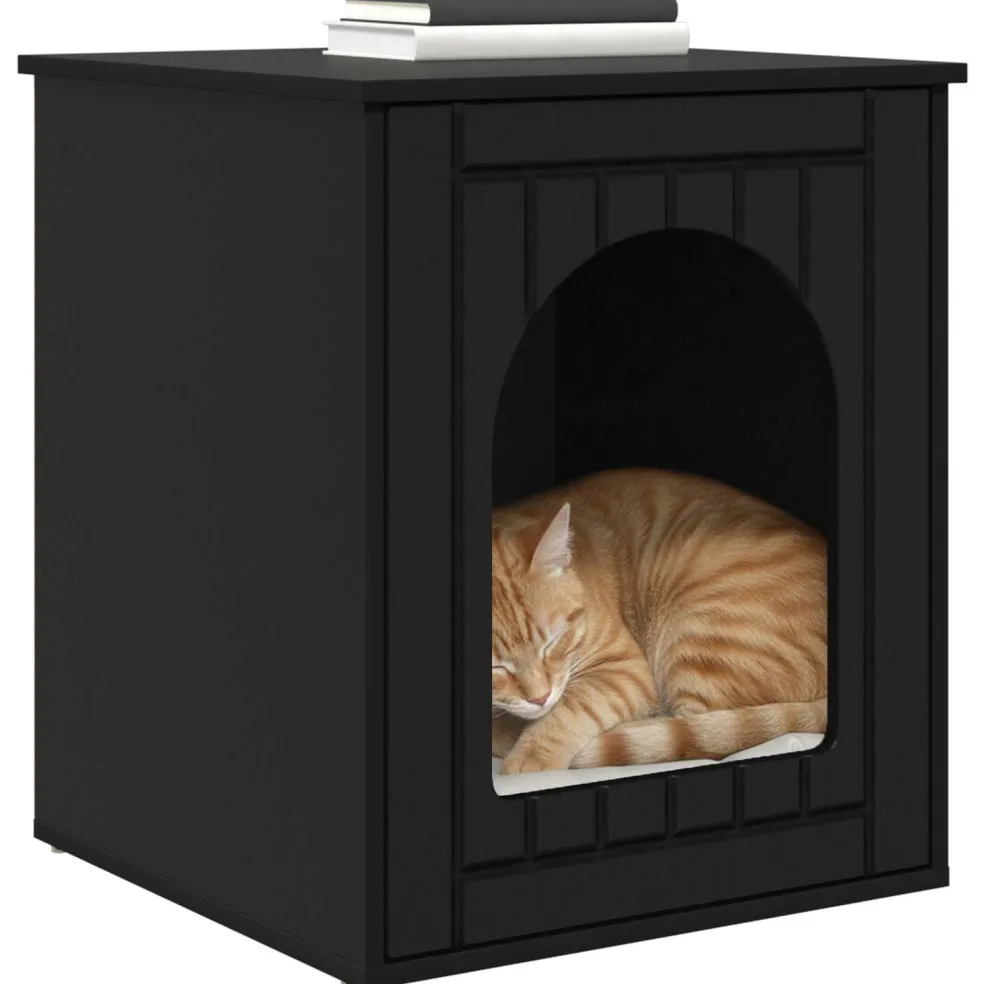 vidaXL Kattenhuis Zwart 53 x 52 x 62 cm Bewerkt hout