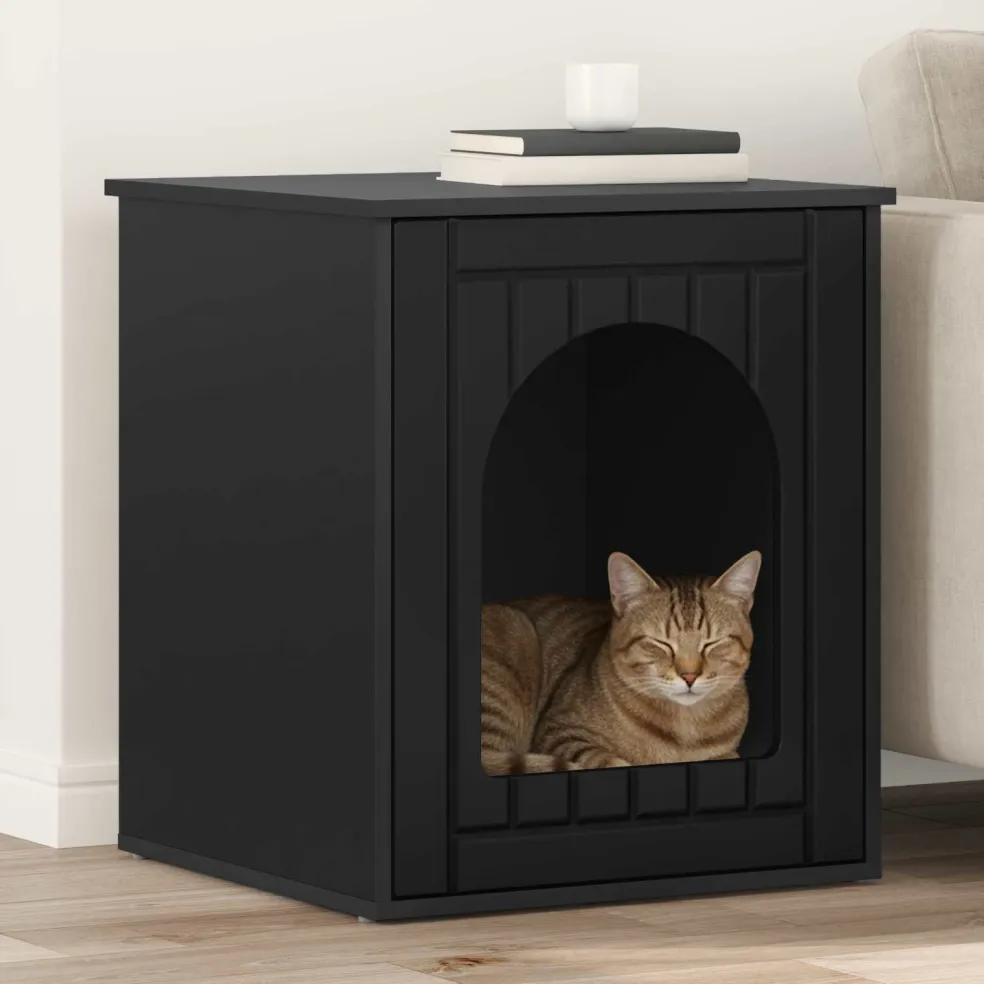 vidaXL Kattenhuis Zwart 53 x 52 x 62 cm Bewerkt hout
