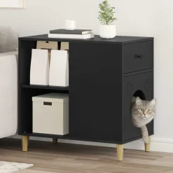 vidaXL Kattenhuis Zwart 72 x 42,5 x 70 cm Bewerkt hout