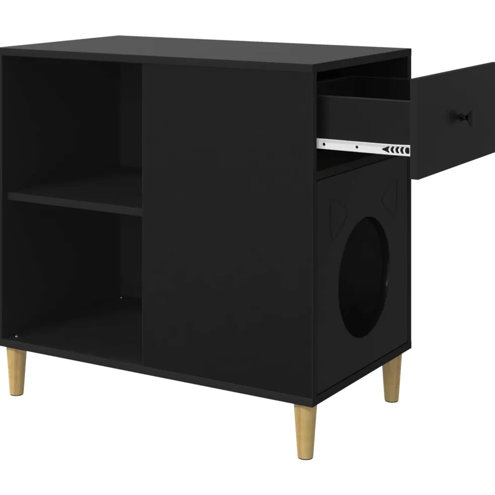 vidaXL Kattenhuis Zwart 72 x 42,5 x 70 cm Bewerkt hout