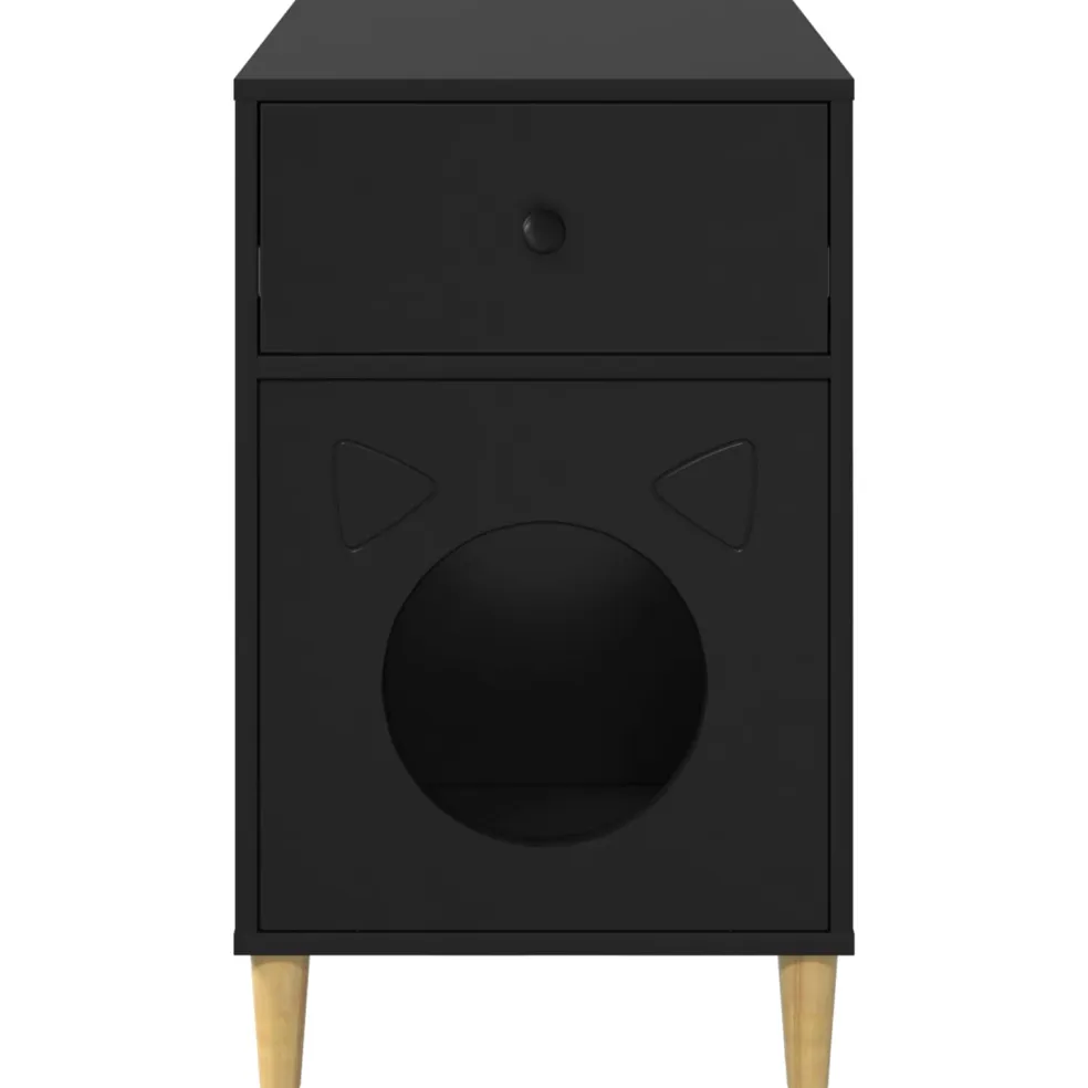 vidaXL Kattenhuis Zwart 72 x 42,5 x 70 cm Bewerkt hout