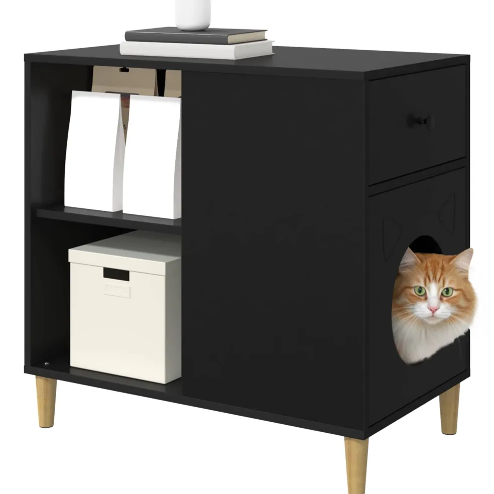 vidaXL Kattenhuis Zwart 72 x 42,5 x 70 cm Bewerkt hout