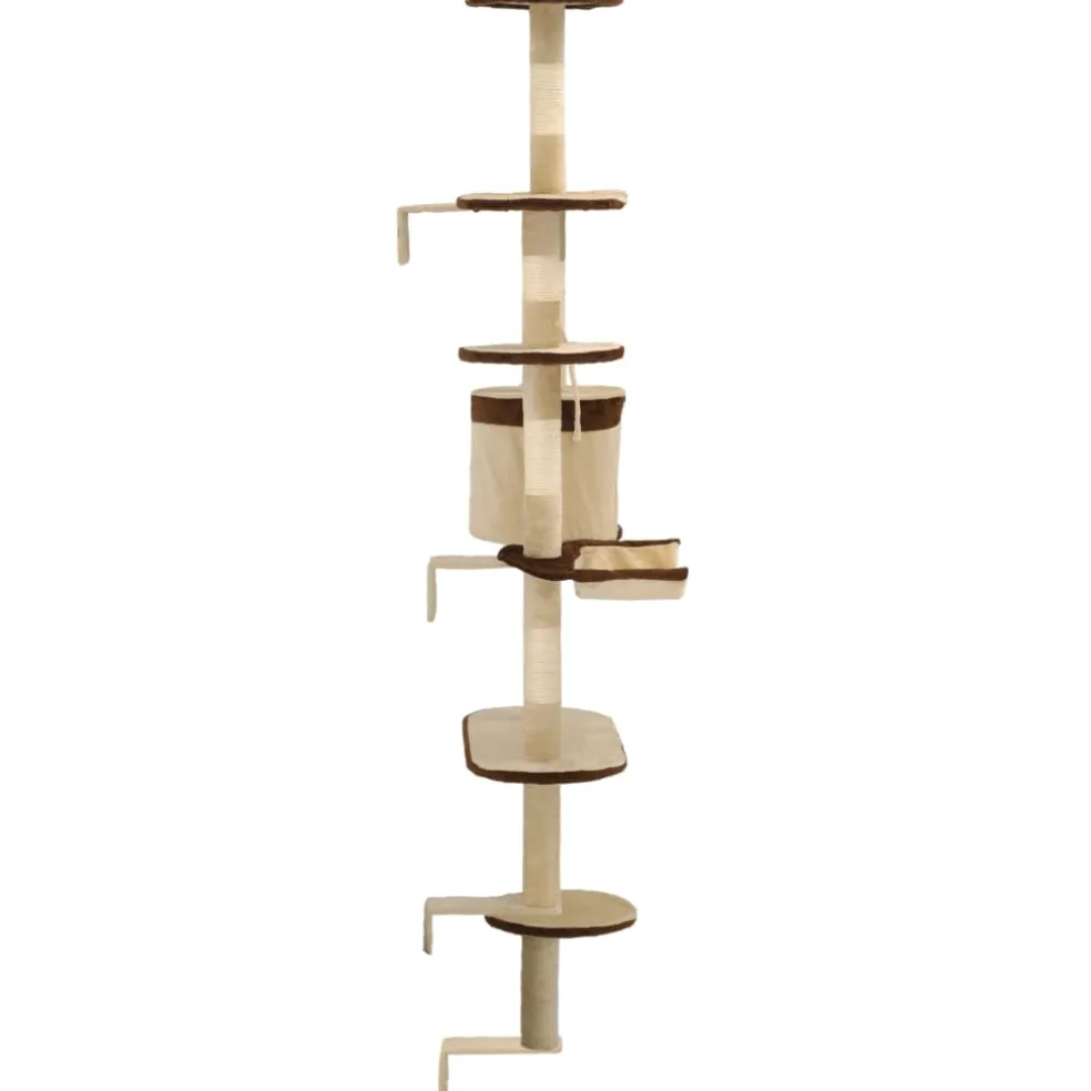 vidaXL Kattenkrabpaal met krabpalen wandmontage 194 cm beige bruin