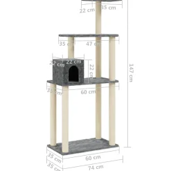 vidaXL Kattenkrabpaal met sisal krabpalen 147 cm donkergrijs
