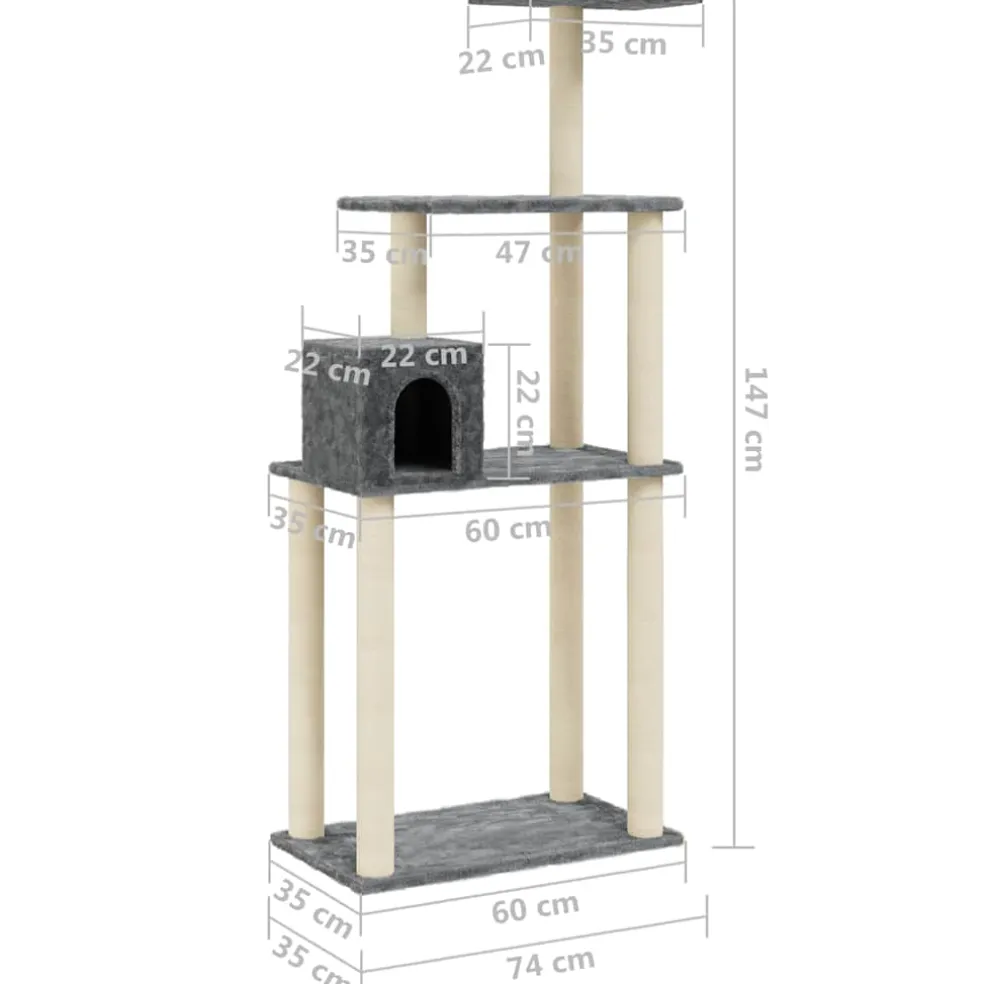 vidaXL Kattenkrabpaal met sisal krabpalen 147 cm donkergrijs