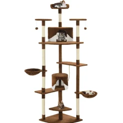 vidaXL Kattenkrabpaal met sisal krabpalen 203 cm bruin en wit