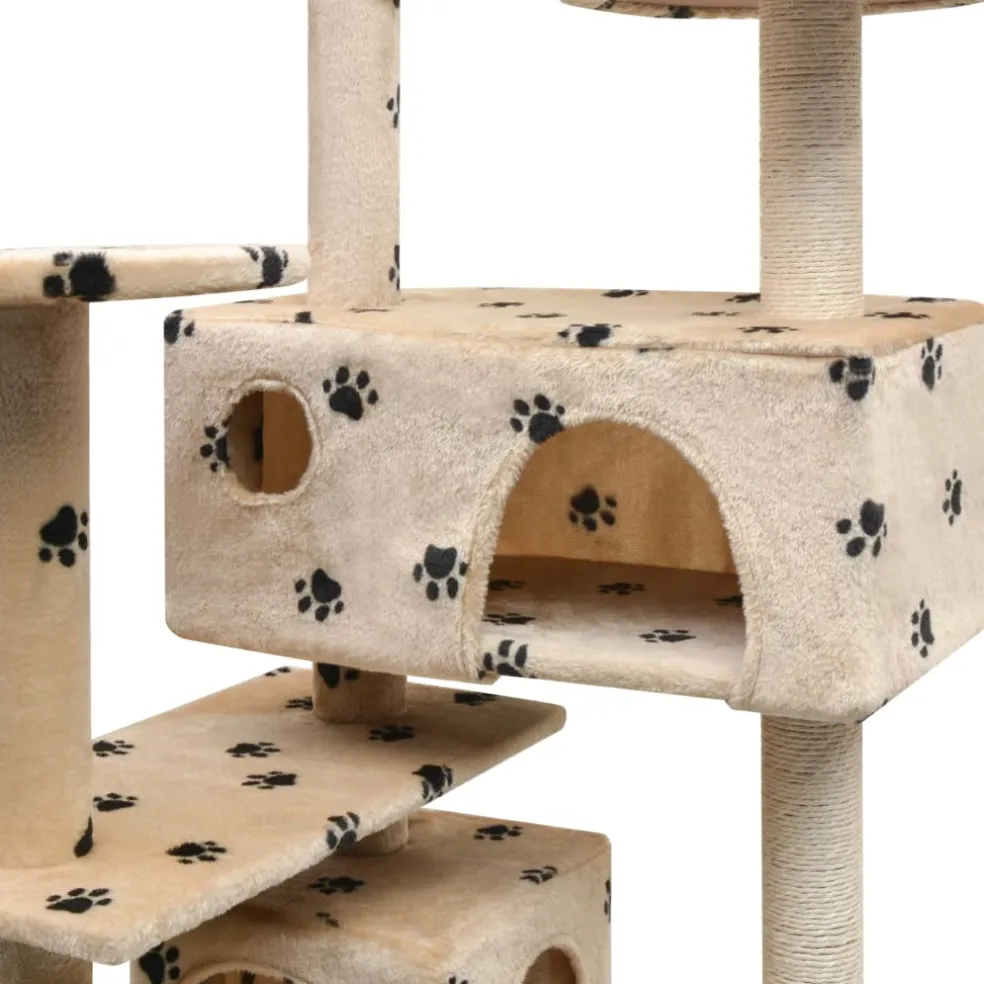 vidaXL Kattenkrabpaal met sisal krabpalen 125 cm pootafdrukprint beige