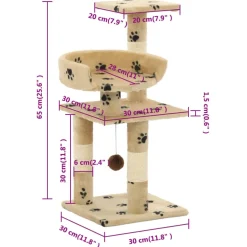 vidaXL Kattenkrabpaal met sisal krabpalen 65 cm pootafdrukken beige
