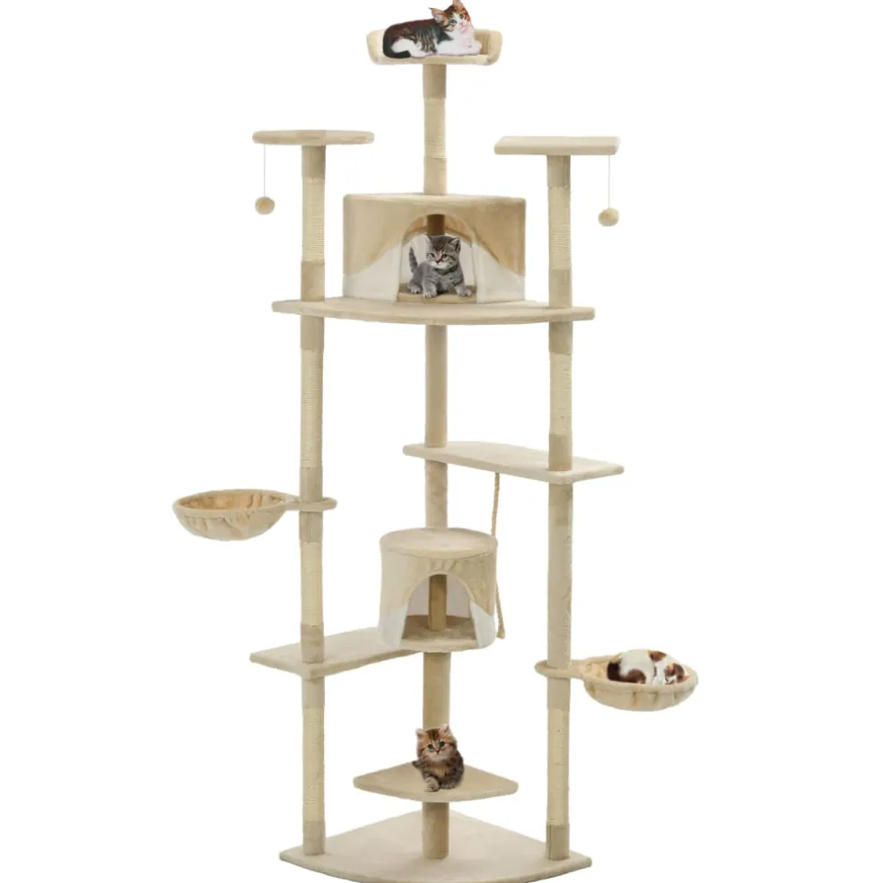 vidaXL Kattenkrabpaal met sisal krabpalen 203 cm beige en wit