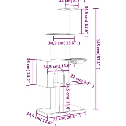 vidaXL Kattenmeubel met sisal krabpalen 145 cm donkergrijs