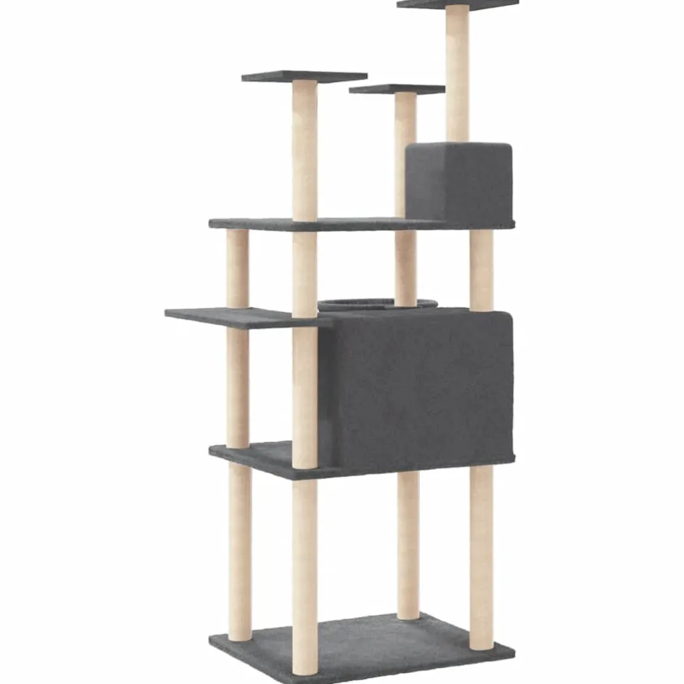 vidaXL Kattenmeubel met sisal krabpalen 166 cm donkergrijs