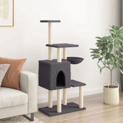 vidaXL Kattenmeubel met sisal krabpalen 131 cm donkergrijs