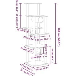 vidaXL Kattenmeubel met sisal krabpalen 169 cm crèmekleurig