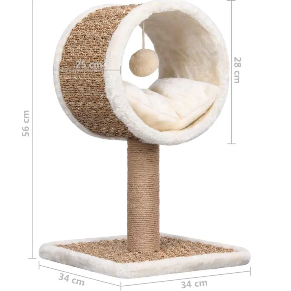 vidaXL Kattenmeubel met tunnel en speeltje 56 cm zeegras