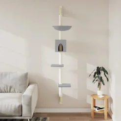 vidaXL Kattenmeubel wandgemonteerd met krabpaal 187 cm lichtgrijs