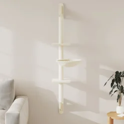 vidaXL Kattenmeubel wandgemonteerd met krabpaal 142,5 cm crèmekleurig