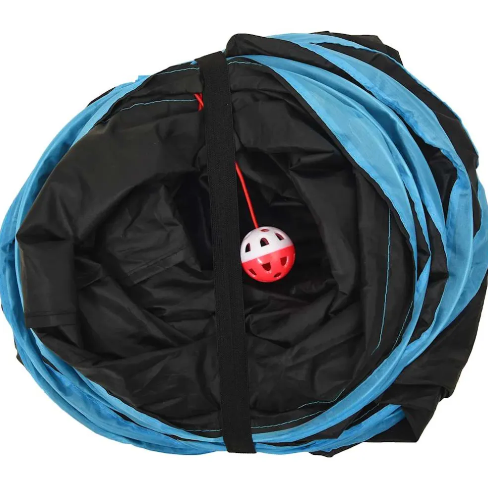 vidaXL Kattentunnel S-vorm 122 cm polyester zwart en blauw