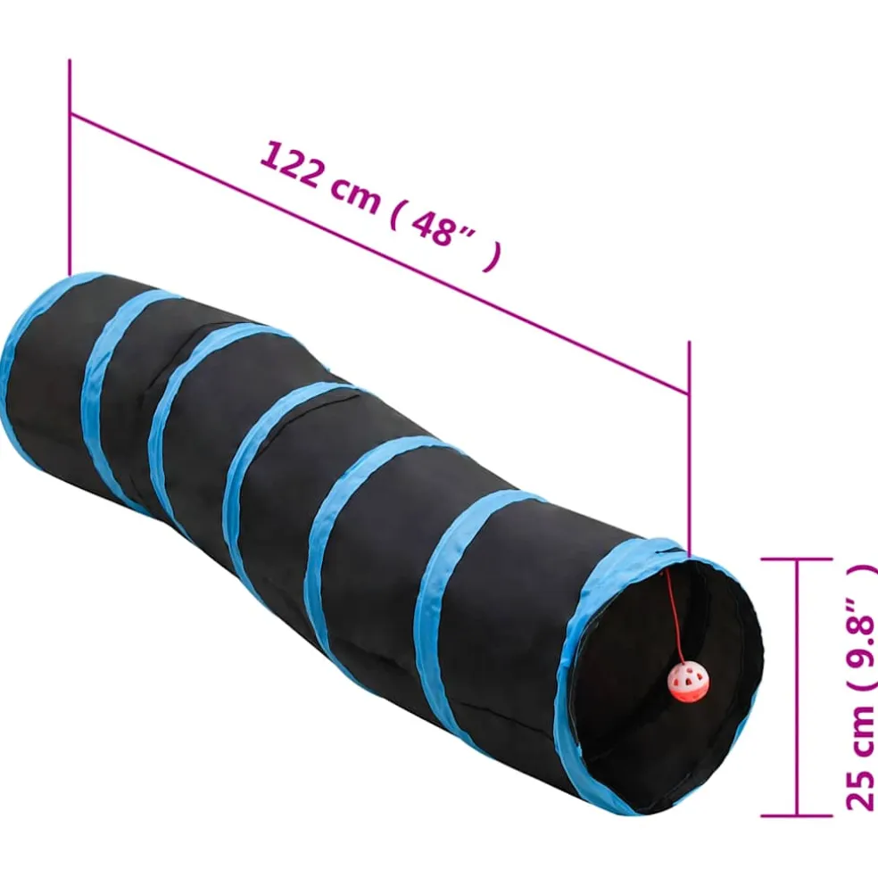 vidaXL Kattentunnel S-vorm 122 cm polyester zwart en blauw