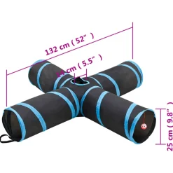 vidaXL Kattentunnel 4-voudig 132 cm polyester zwart en blauw