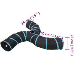 vidaXL Kattentunnel 3-voudig 25 cm polyester zwart en blauw