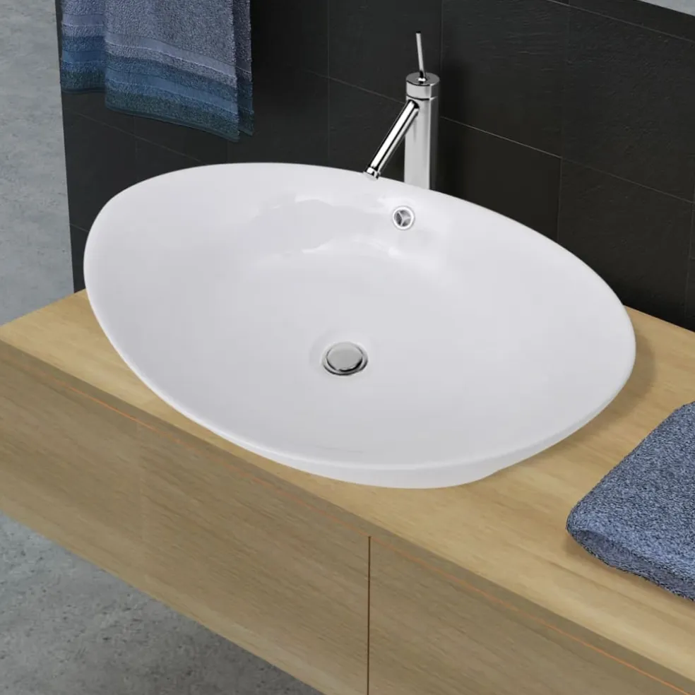 vidaXL Keramische wastafel ovaal 59 x 38,5 cm
