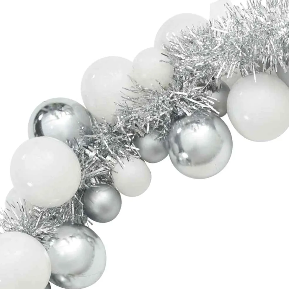 vidaXL Kerstbal Guirlande LED's Wit en Zilver 186 cm Polystyreen