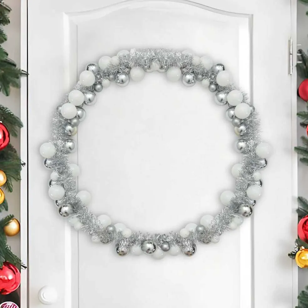 vidaXL Kerstbal Guirlande LED's Wit en Zilver 186 cm Polystyreen
