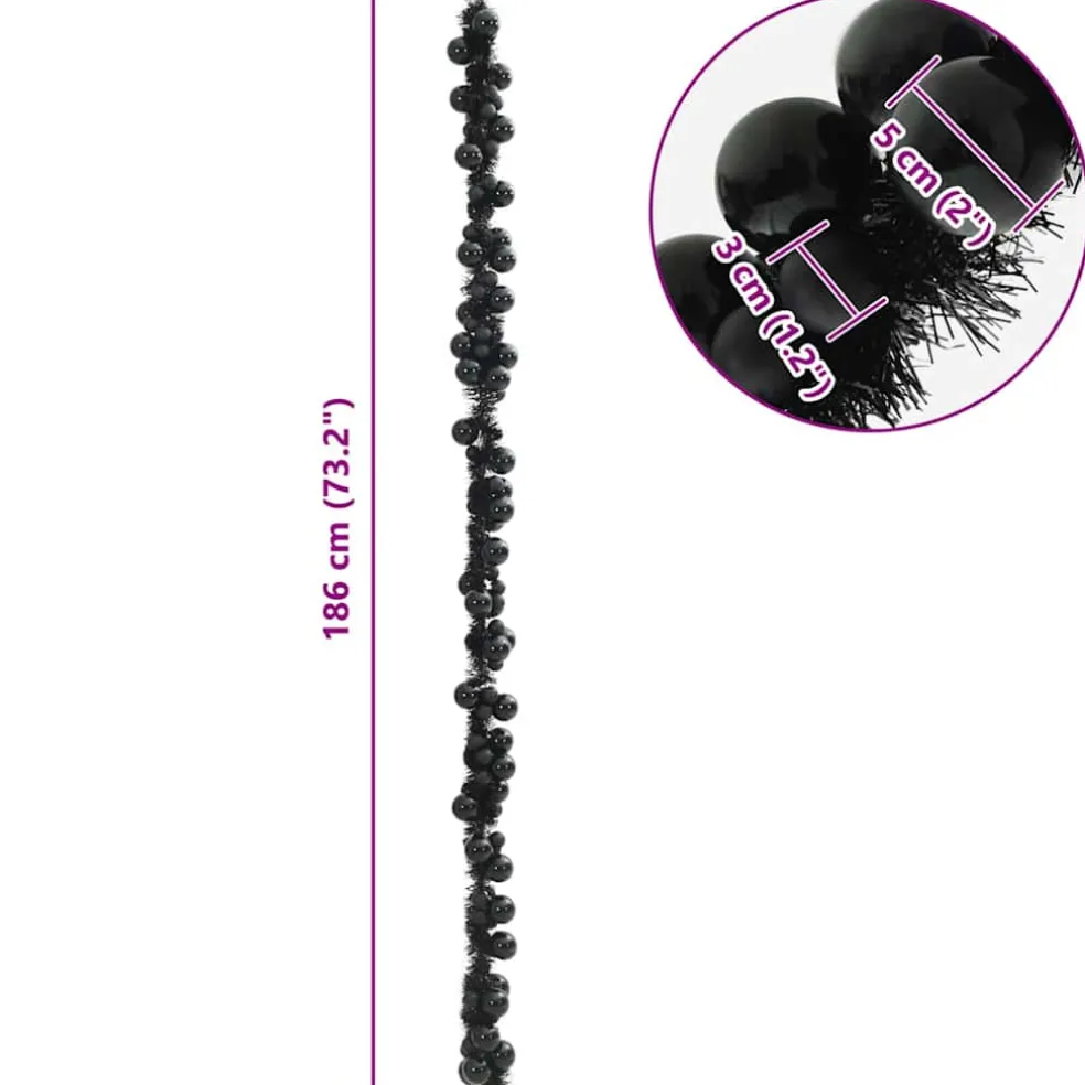vidaXL Kerstbal Guirlande LED's Zwart 186 cm Polystyreen