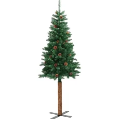 vidaXL Kerstboom met echt hout en dennenappels smal 150 cm PVC groen