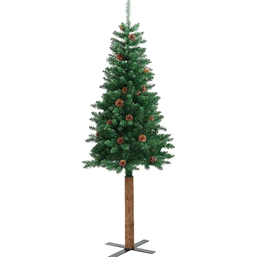 vidaXL Kerstboom met echt hout en dennenappels smal 150 cm PVC groen