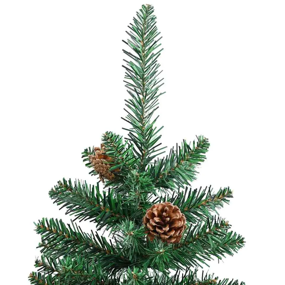 vidaXL Kerstboom met echt hout en dennenappels smal 150 cm PVC groen